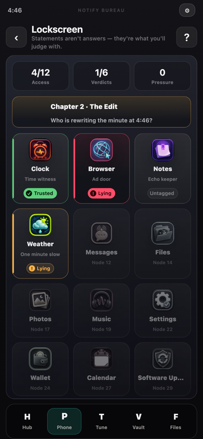 Lockscreen desktop with twelve app tiles